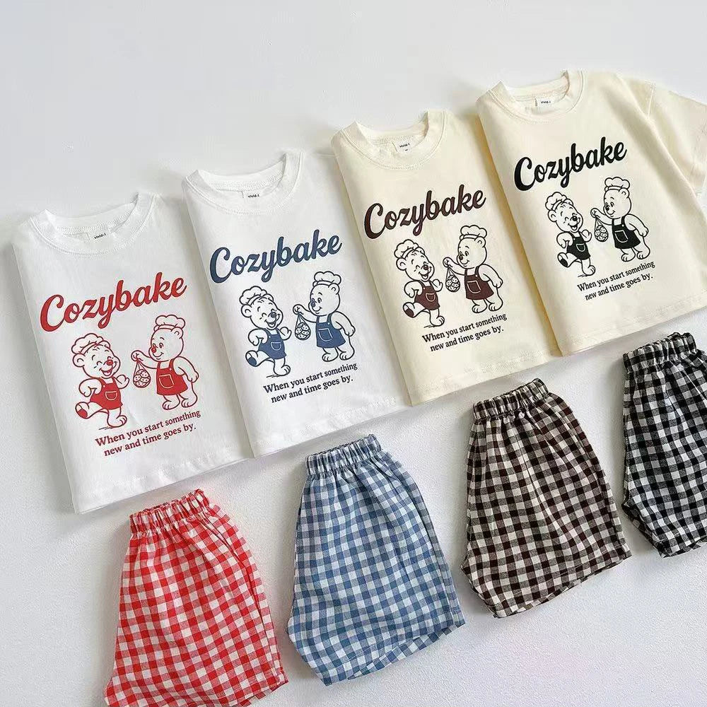 Cotton Cozybake Tee & Checkered Shorts Set