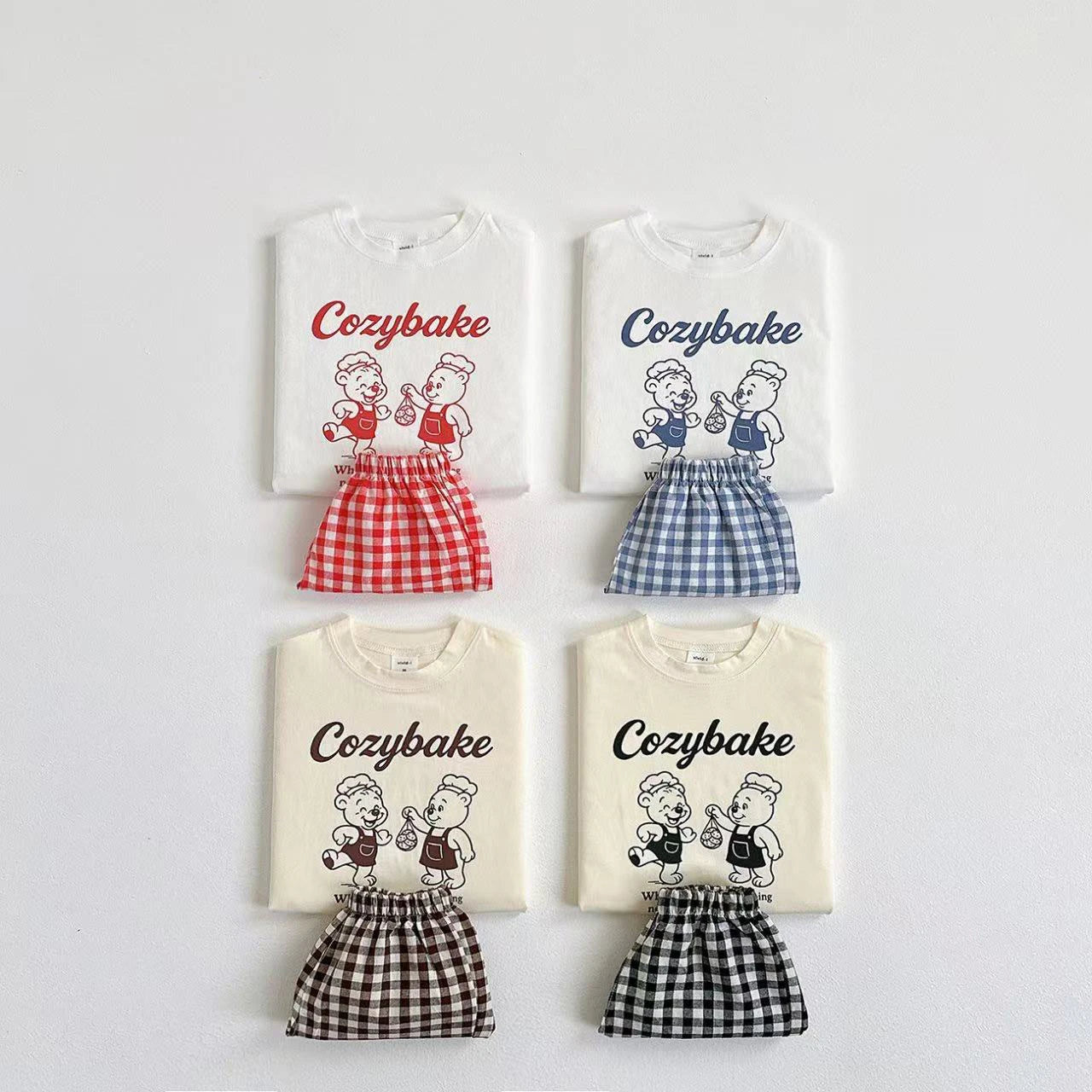 Cotton Cozybake Tee & Checkered Shorts Set