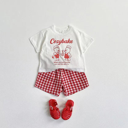 Cotton Cozybake Tee & Checkered Shorts Set