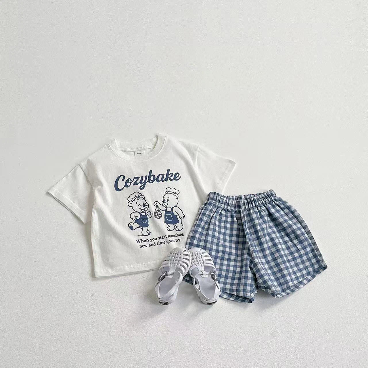 Cotton Cozybake Tee & Checkered Shorts Set