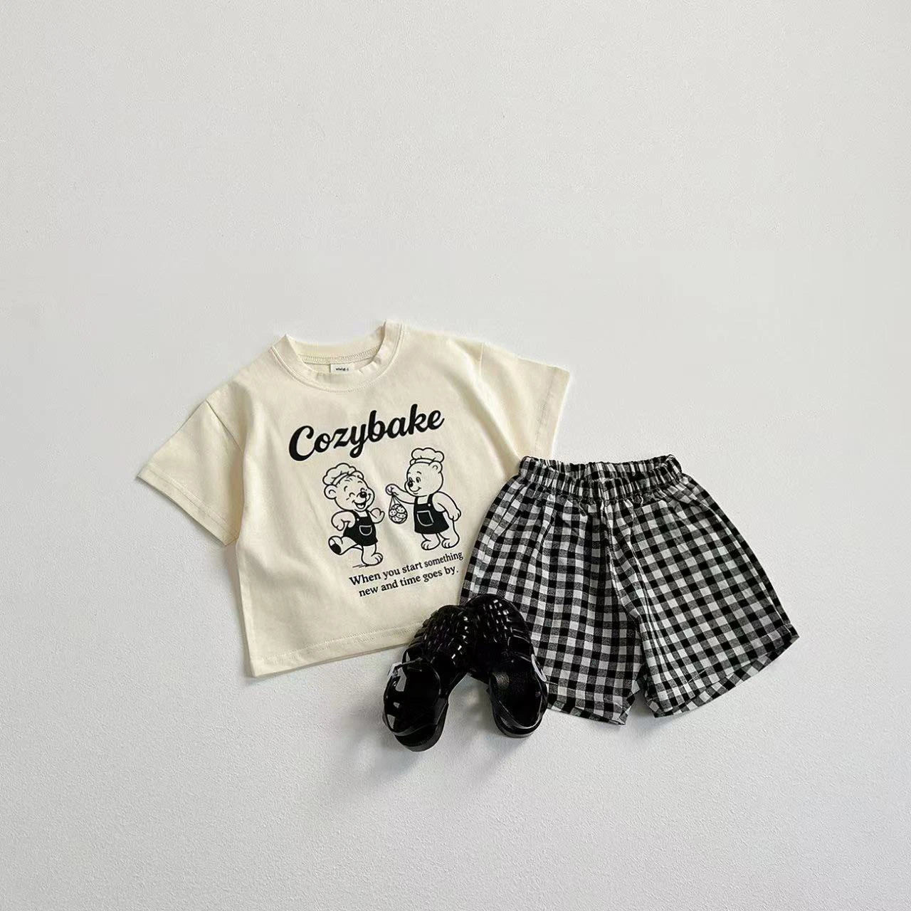 Cotton Cozybake Tee & Checkered Shorts Set