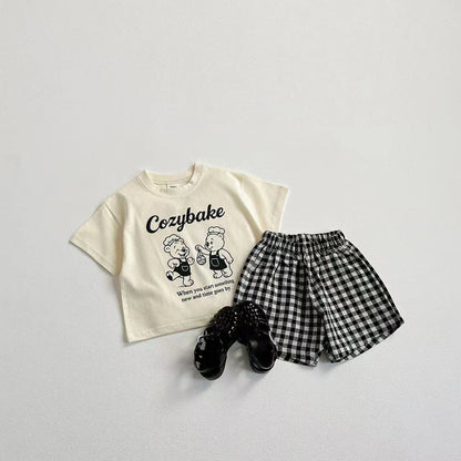 Cotton Cozybake Tee & Checkered Shorts Set