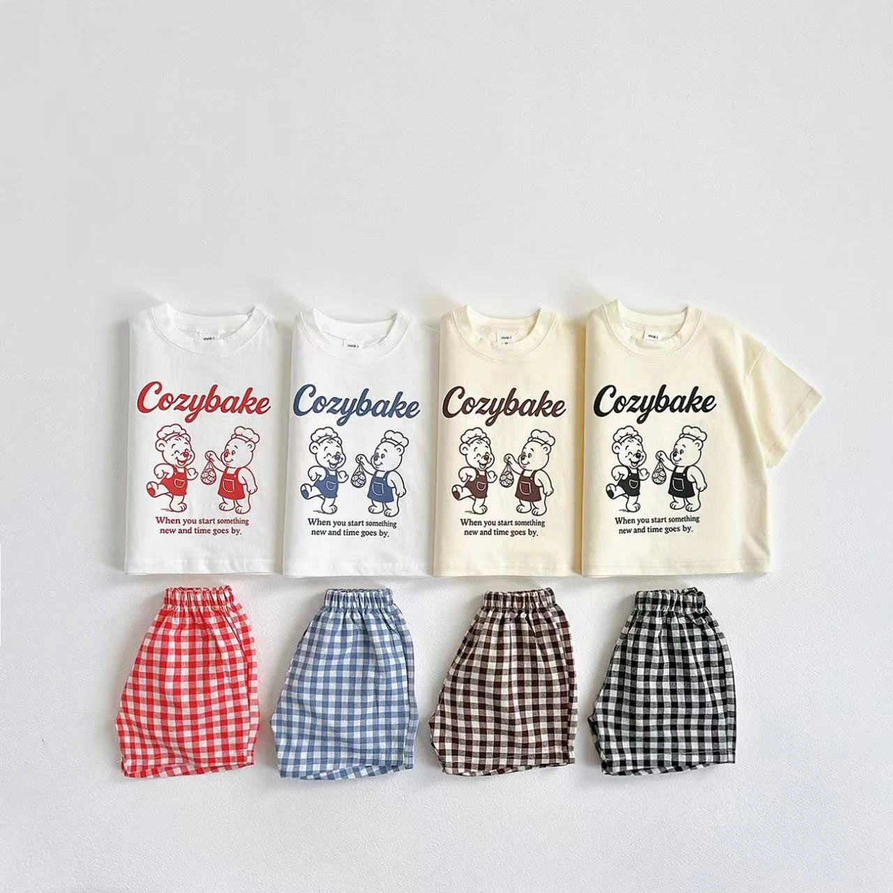 Cotton Cozybake Tee & Checkered Shorts Set