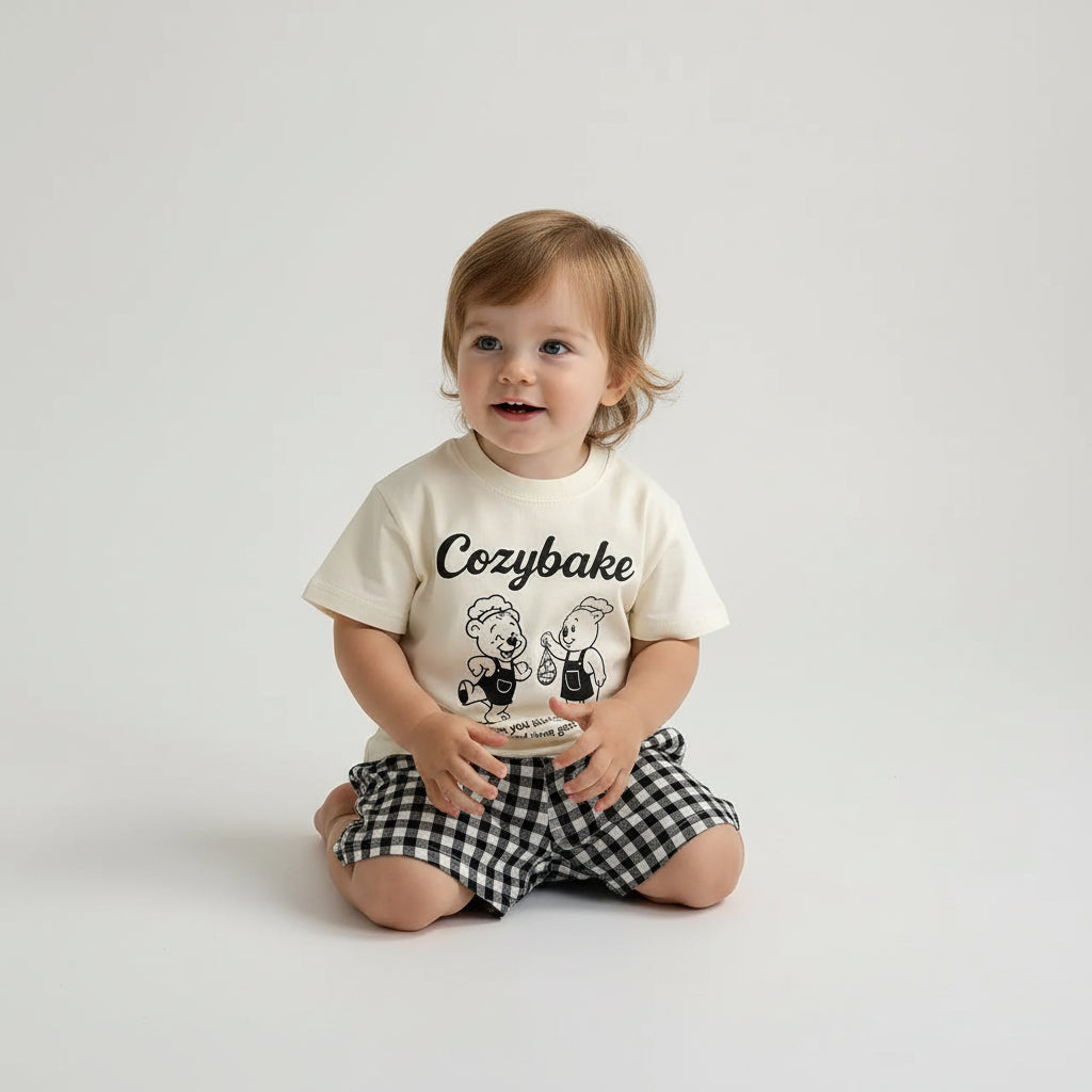 Cotton Cozybake Tee & Checkered Shorts Set