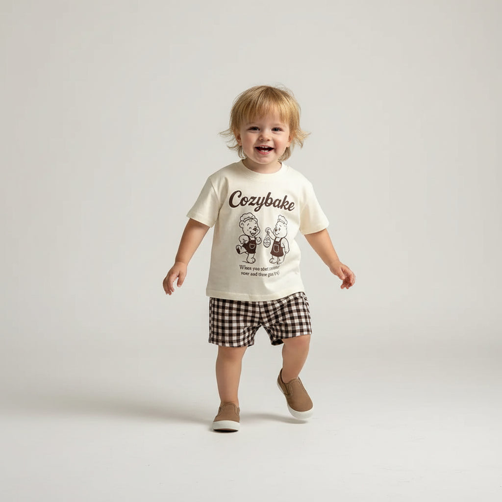 Cotton Cozybake Tee & Checkered Shorts Set