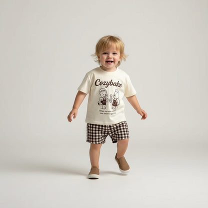 Cotton Cozybake Tee & Checkered Shorts Set
