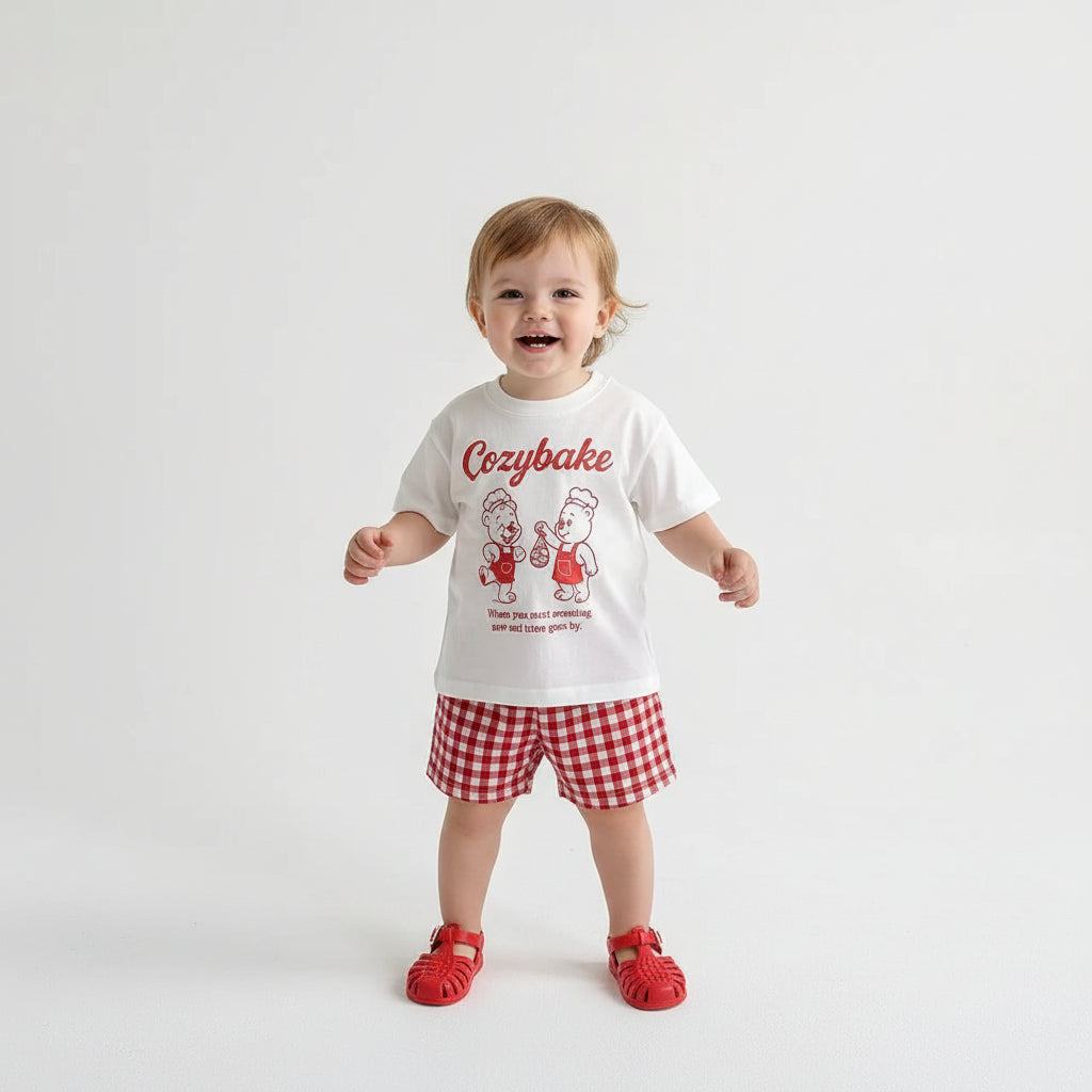 Cotton Cozybake Tee & Checkered Shorts Set