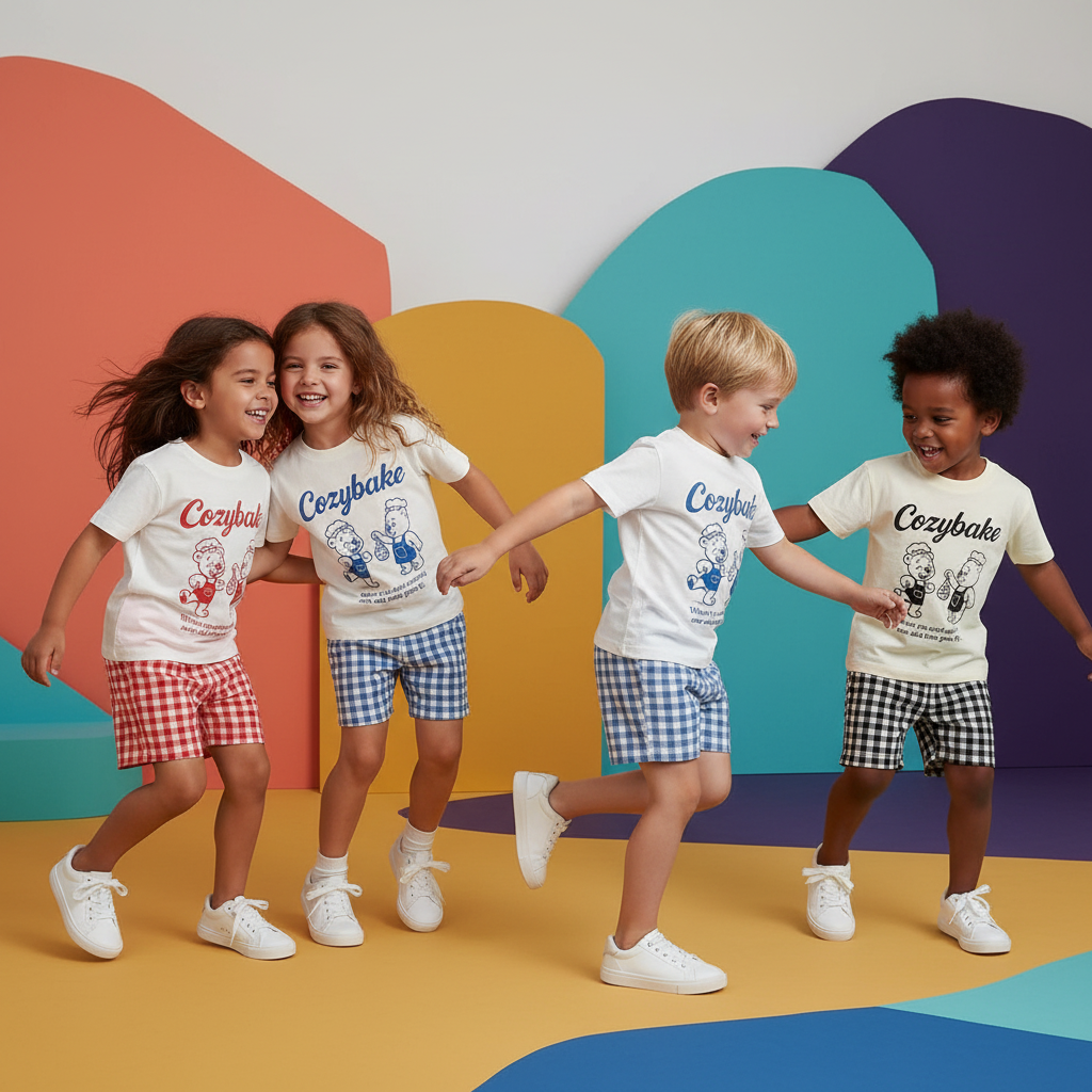 Cotton Cozybake Tee & Checkered Shorts Set