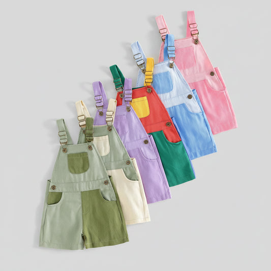 Cotton Colorblock Adjustable Strap Overalls