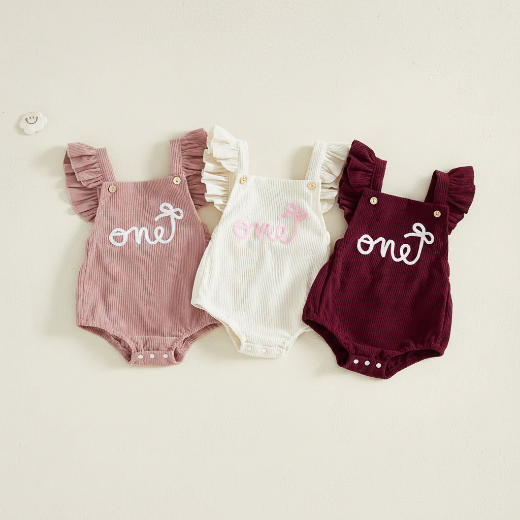 Cotton Ruffle Sleeve One Rompers With Matching Bow Headbands