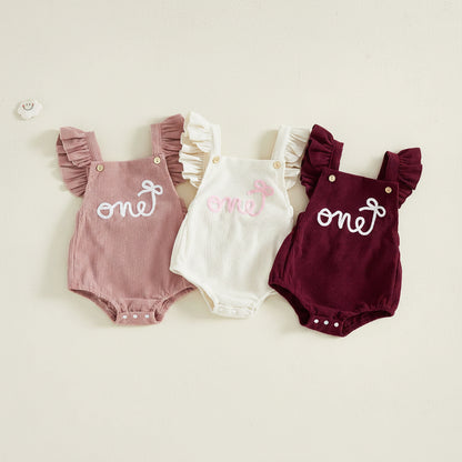 Cotton Ruffle Sleeve One Rompers With Matching Bow Headbands