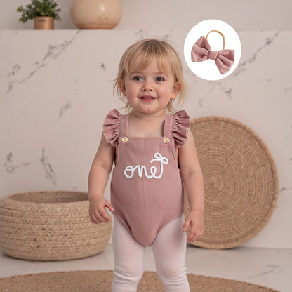 Cotton Ruffle Sleeve One Rompers With Matching Bow Headbands