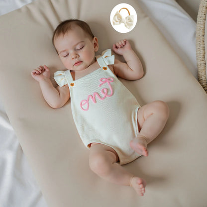 Cotton Ruffle Sleeve One Rompers With Matching Bow Headbands