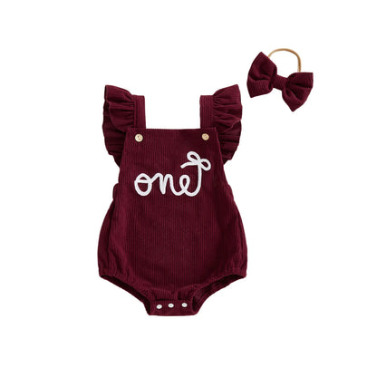 Cotton Ruffle Sleeve One Rompers With Matching Bow Headbands