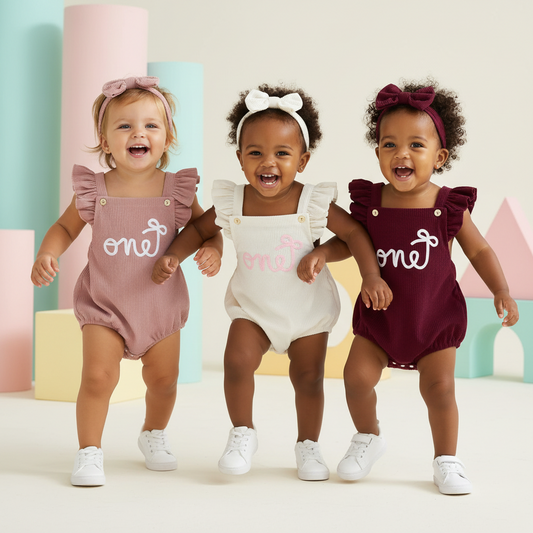 Cotton Ruffle Sleeve One Rompers With Matching Bow Headbands