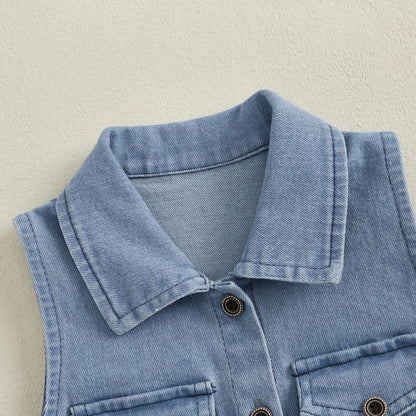Cotton Chic Sleeveless Denim Belted Girls Cotton Dress