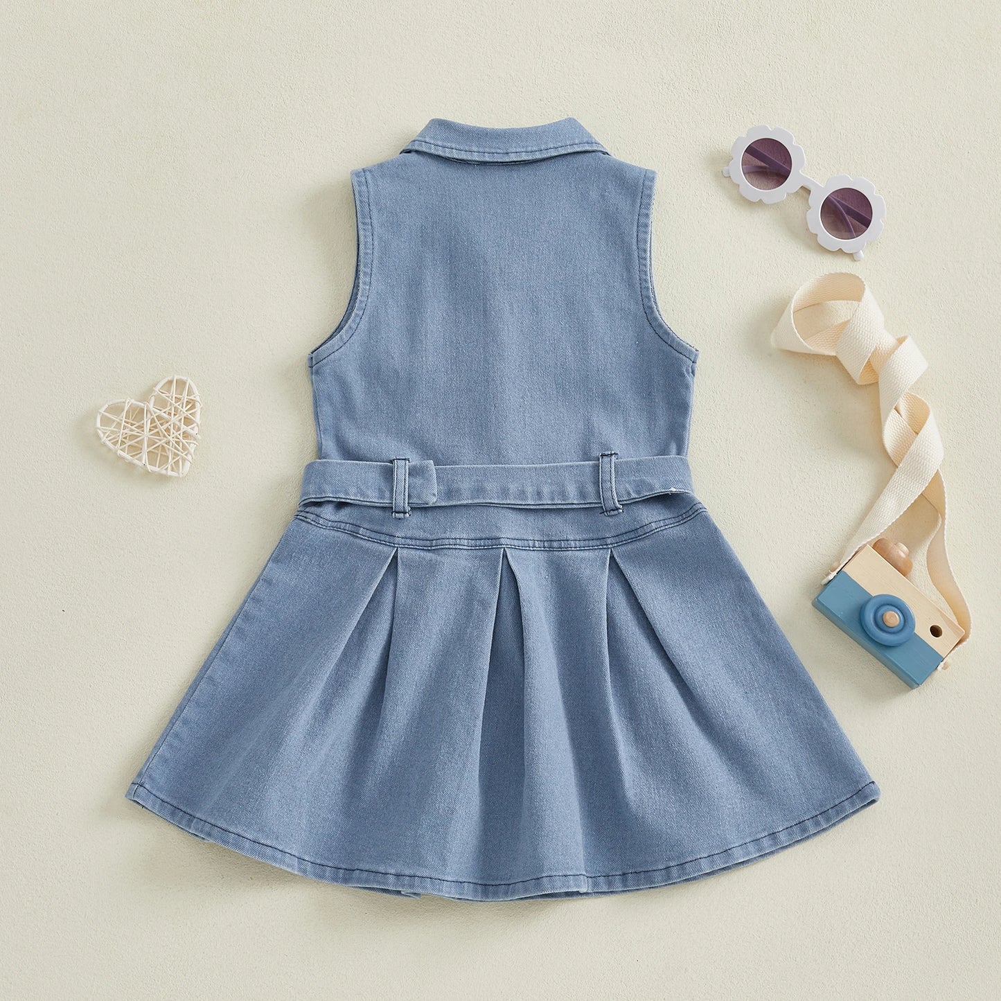 Cotton Chic Sleeveless Denim Belted Girls Cotton Dress
