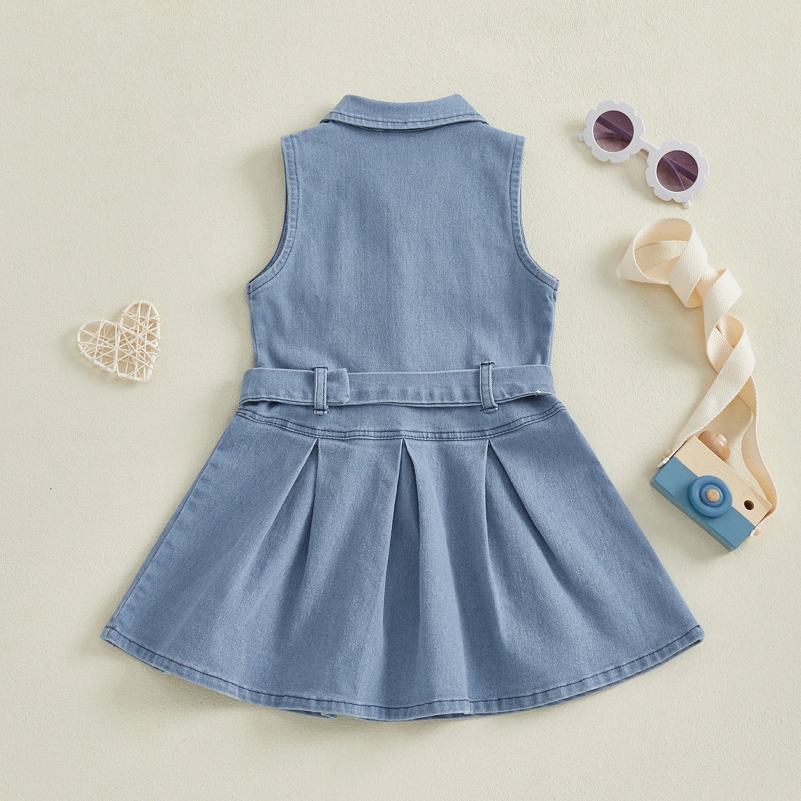 Cotton Chic Sleeveless Denim Belted Girls Cotton Dress