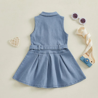 Cotton Chic Sleeveless Denim Belted Girls Cotton Dress