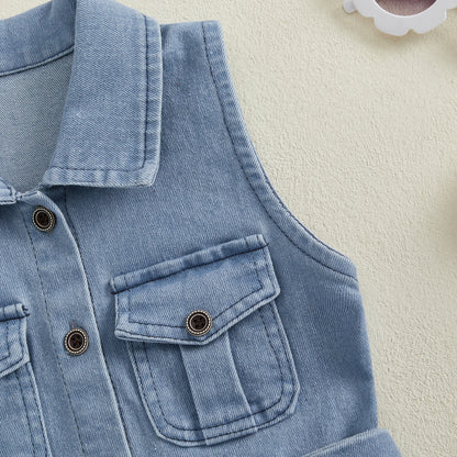 Cotton Chic Sleeveless Denim Belted Girls Cotton Dress