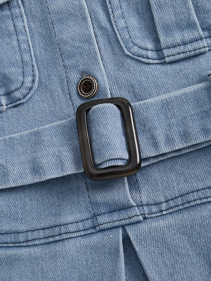 Cotton Chic Sleeveless Denim Belted Girls Cotton Dress