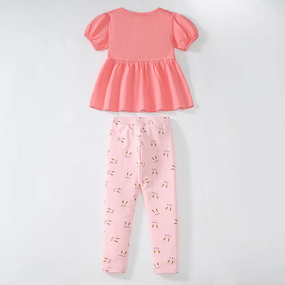 100% Cotton Coral Bunny Dress & Printed Leggings Set