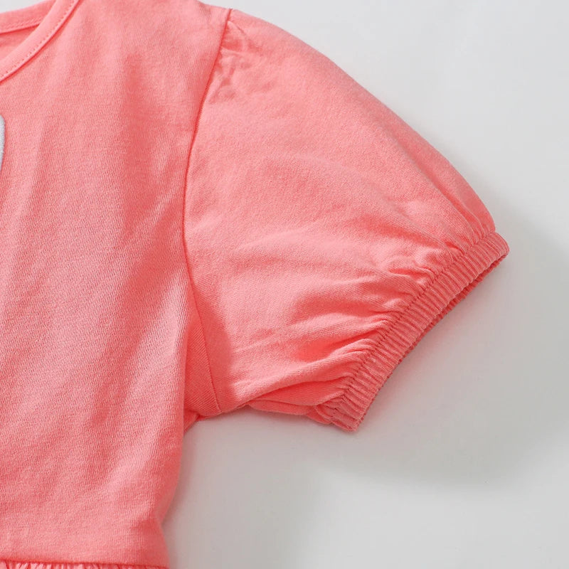 100% Cotton Coral Bunny Dress & Printed Leggings Set