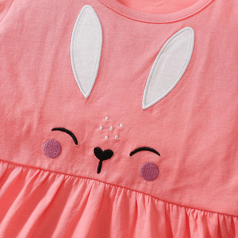100% Cotton Coral Bunny Dress & Printed Leggings Set