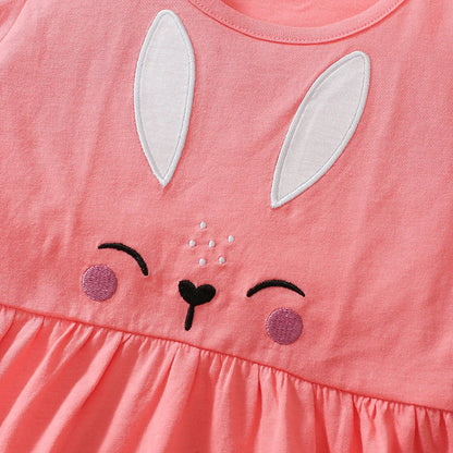 100% Cotton Coral Bunny Dress & Printed Leggings Set