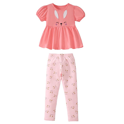 100% Cotton Coral Bunny Dress & Printed Leggings Set