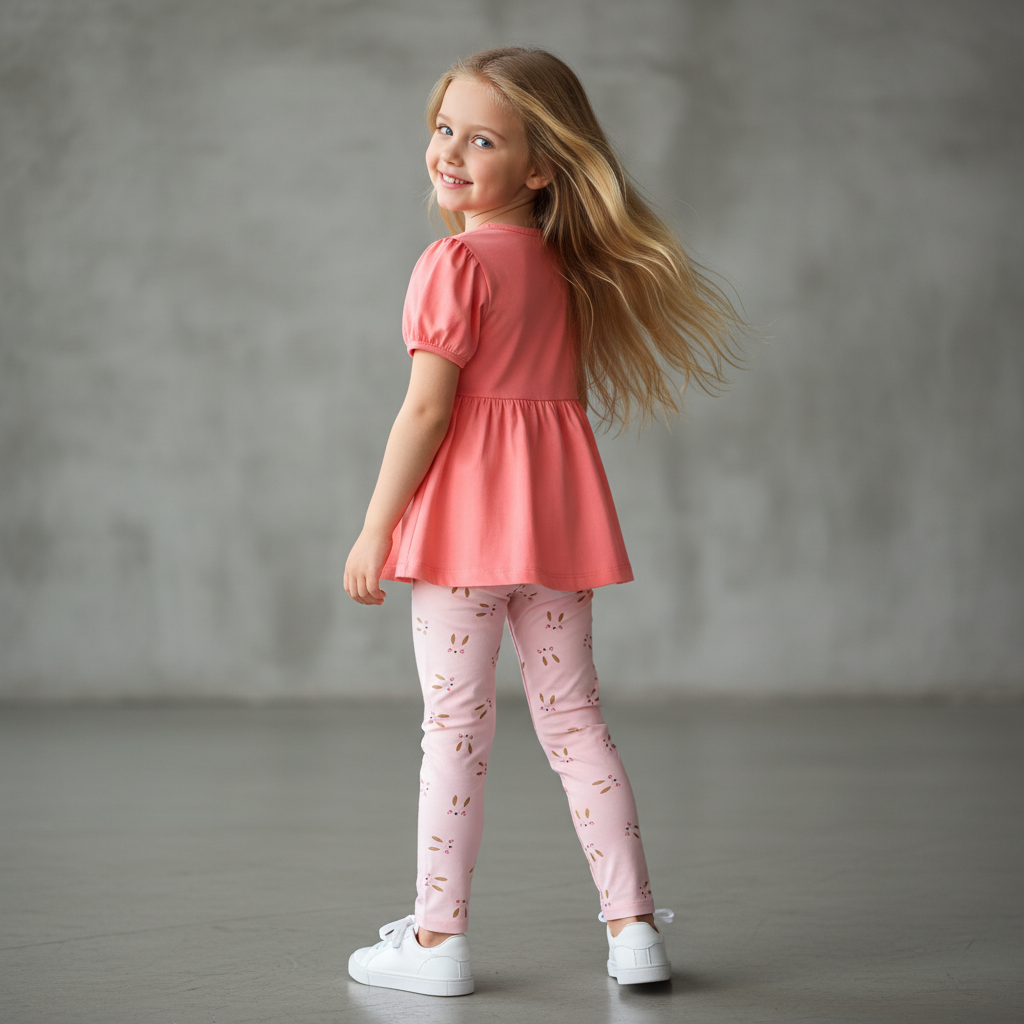 100% Cotton Coral Bunny Dress & Printed Leggings Set
