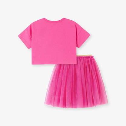 100% Cotton Pink Ballerina Crop Top & Tulle Skirt Set