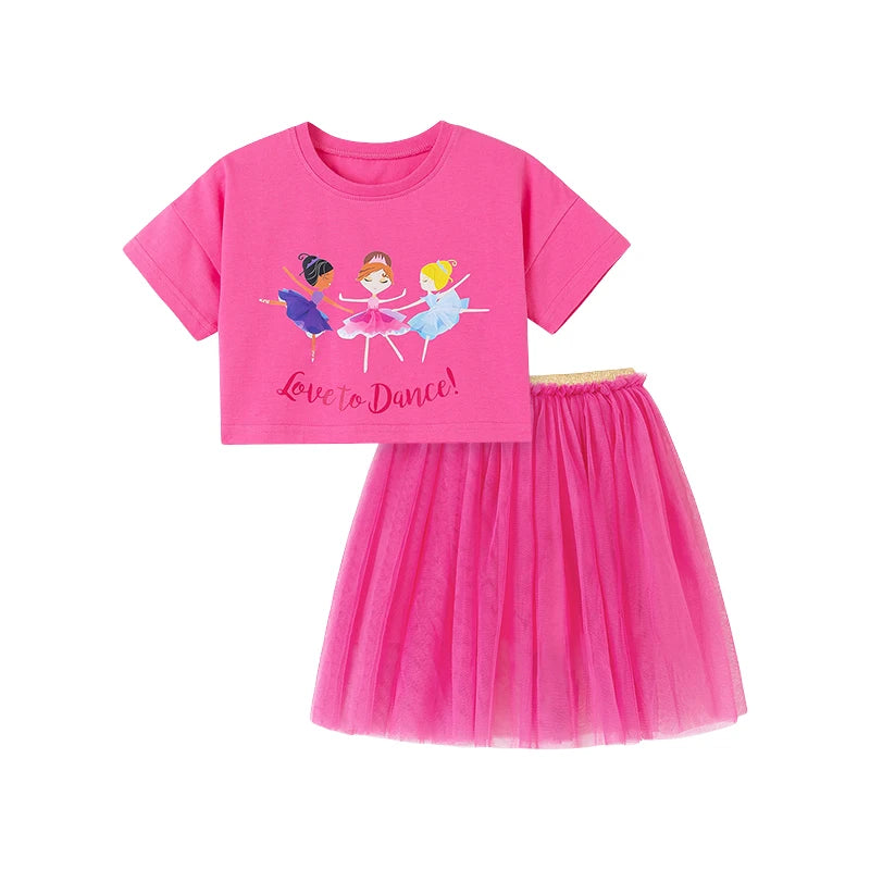 100% Cotton Pink Ballerina Crop Top & Tulle Skirt Set