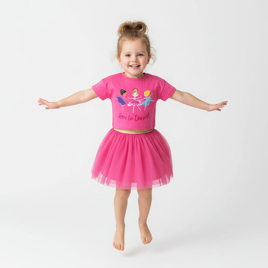 100% Cotton Pink Ballerina Crop Top & Tulle Skirt Set
