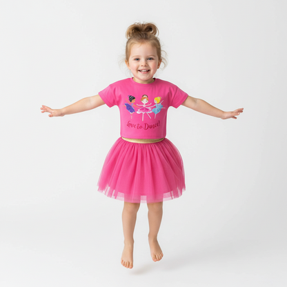 100% Cotton Pink Ballerina Crop Top & Tulle Skirt Set