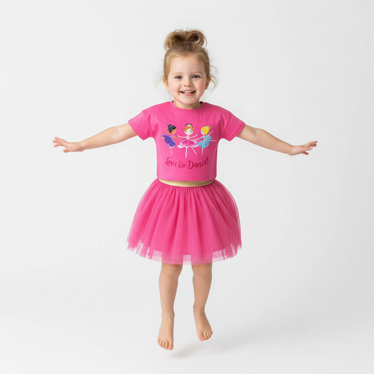 100% Cotton Pink Ballerina Crop Top & Tulle Skirt Set