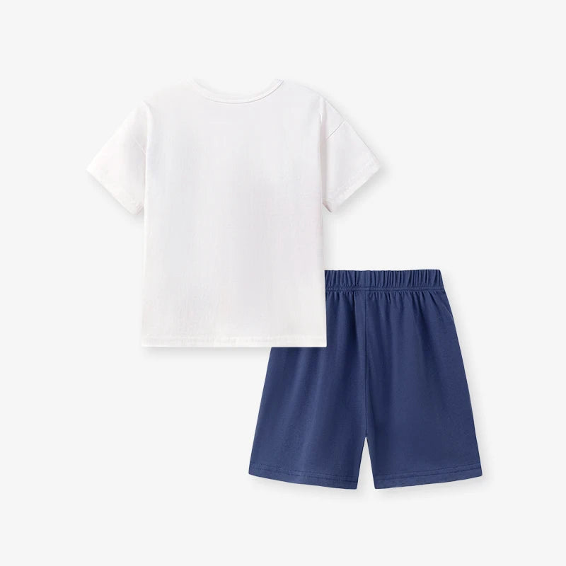 100% Cotton Race Car Print Tee & Navy Shorts Set