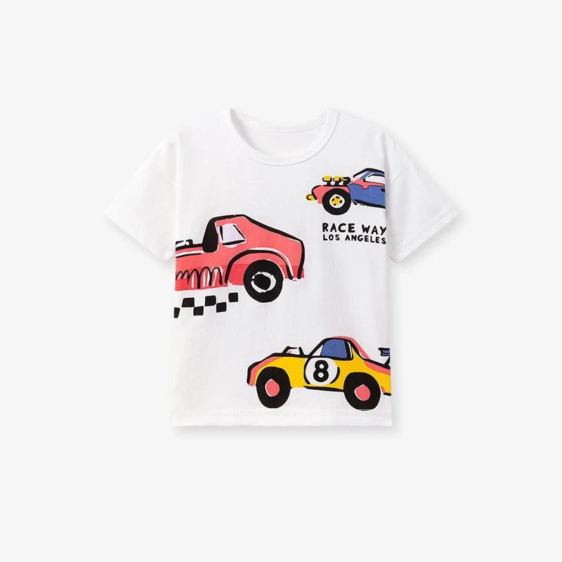 100% Cotton Race Car Print Tee & Navy Shorts Set