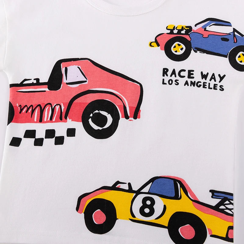 100% Cotton Race Car Print Tee & Navy Shorts Set