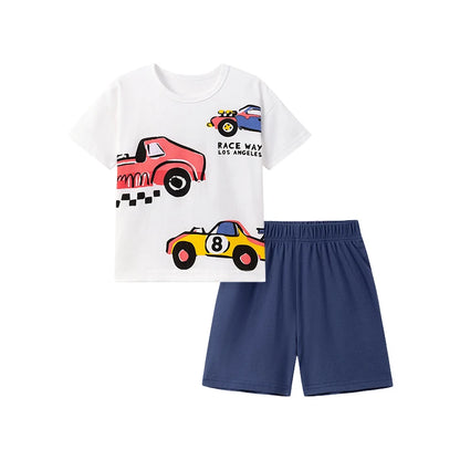 100% Cotton Race Car Print Tee & Navy Shorts Set