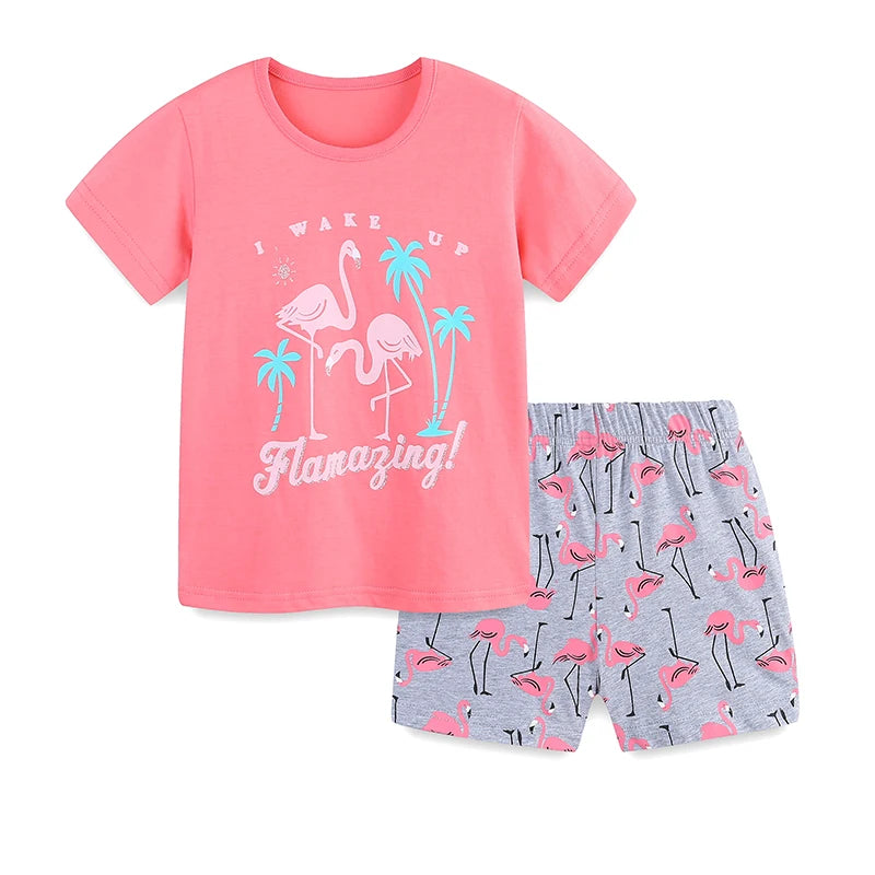 100% Cotton Flamingo Print Tee & Matching Shorts Set