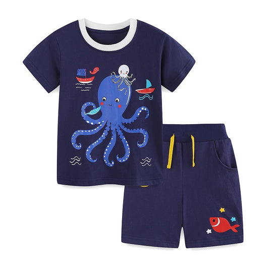 100% Cotton Octopus T-Shirt & Navy Shorts Set