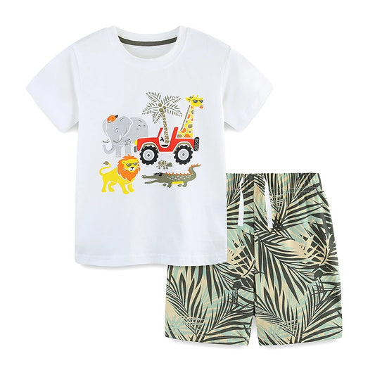 100% Cotton Safari Jeep T-Shirt & Palm Leaf Shorts Set