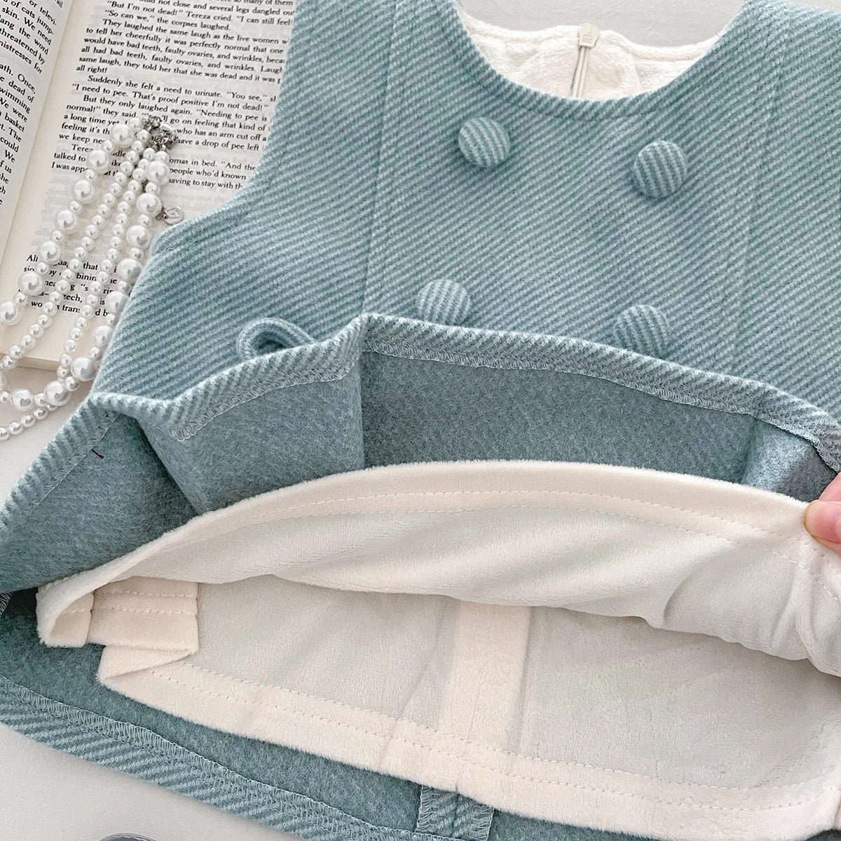 100% Cotton Textured Bow Detail Top & Pleated Skirt Set