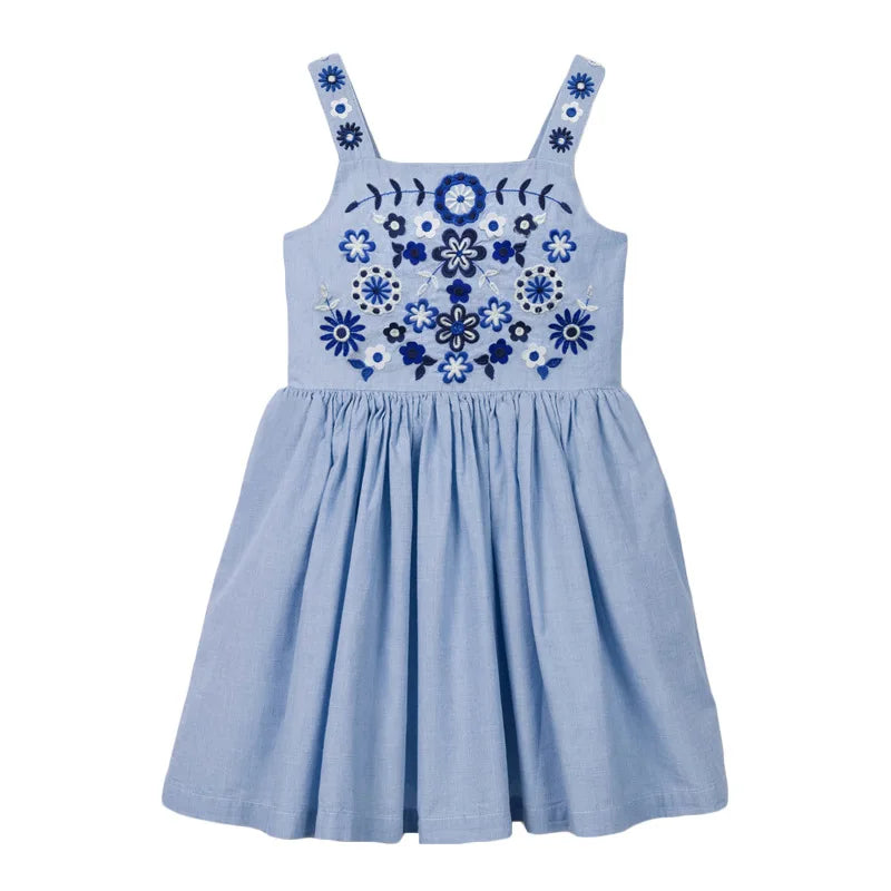 100% Cotton Blue Floral Embroidered Sundress