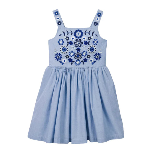 100% Cotton Blue Floral Embroidered Sundress