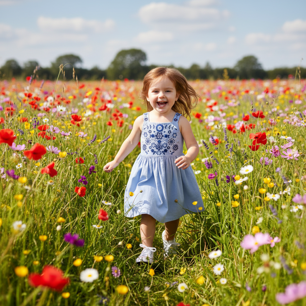 100% Cotton Blue Floral Embroidered Sundress