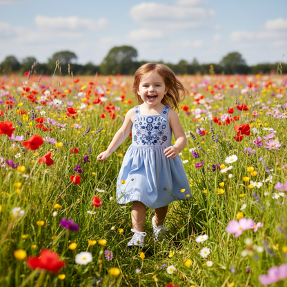 100% Cotton Blue Floral Embroidered Sundress