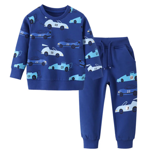 100% Cotton Blue Racing Car Sweatshirt & Pants Set