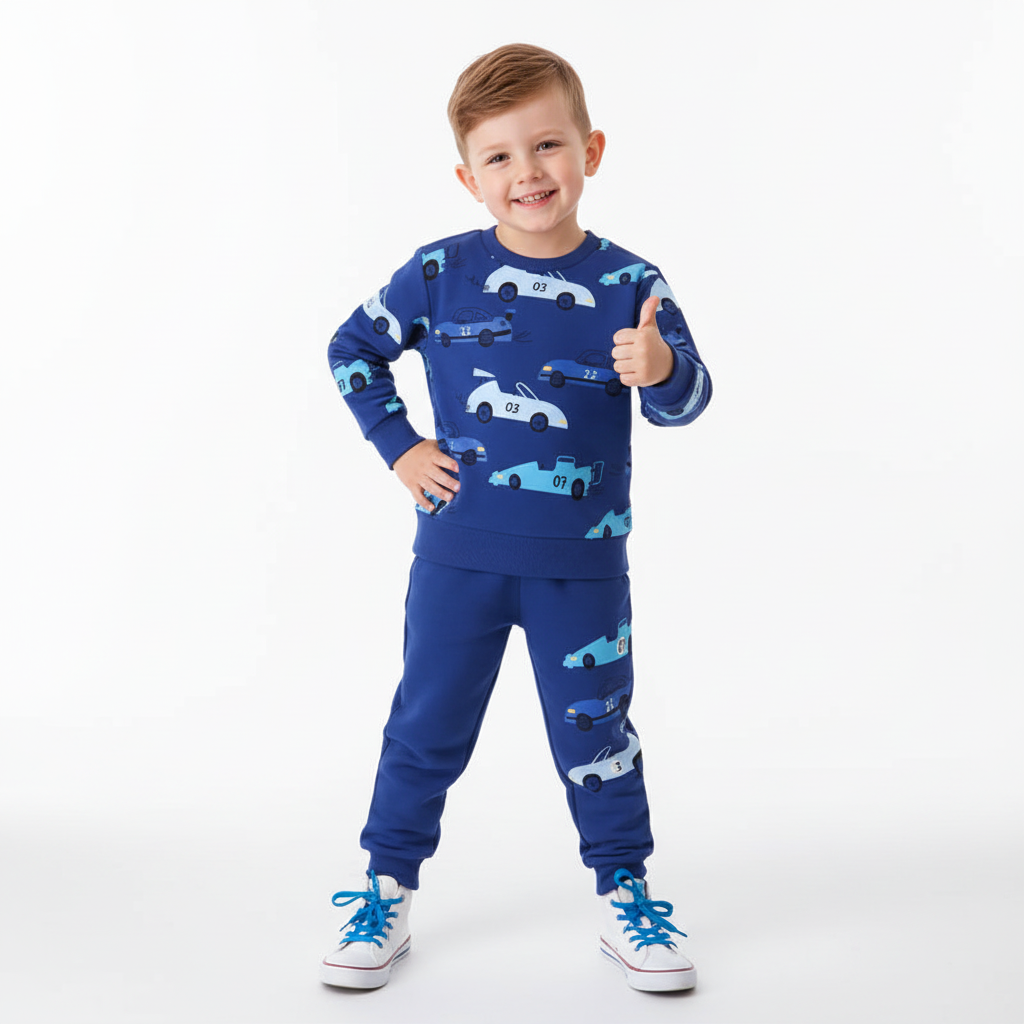 100% Cotton Blue Racing Car Sweatshirt & Pants Set